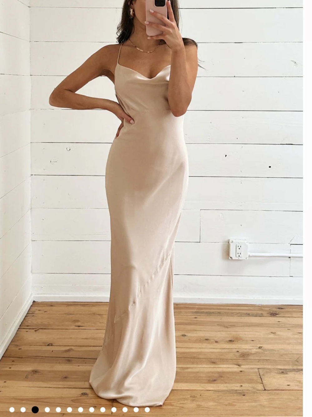 Tuscany Maxi Slip Dress Champagne Luxe Satin XS NWT